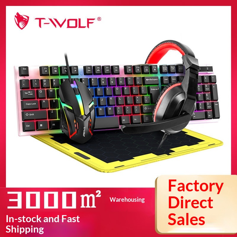 Gaming Keyboard Mouse And Headset Combo - T-Wolf Tf240 4 in 1 スペイン語対応ゲーミングコンボ