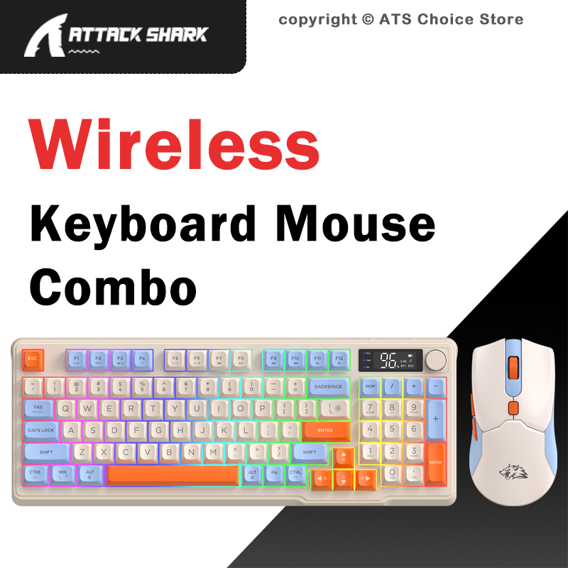 Gaming Keyboard Mouse And Headset Combo - FREEWOLF T96 ワイヤレスキーボードマウスコンボ、96キーRGBキーボードマウスセット、スマートスクリーンBluetoothキーボードマウスキット（ゲーミング用）