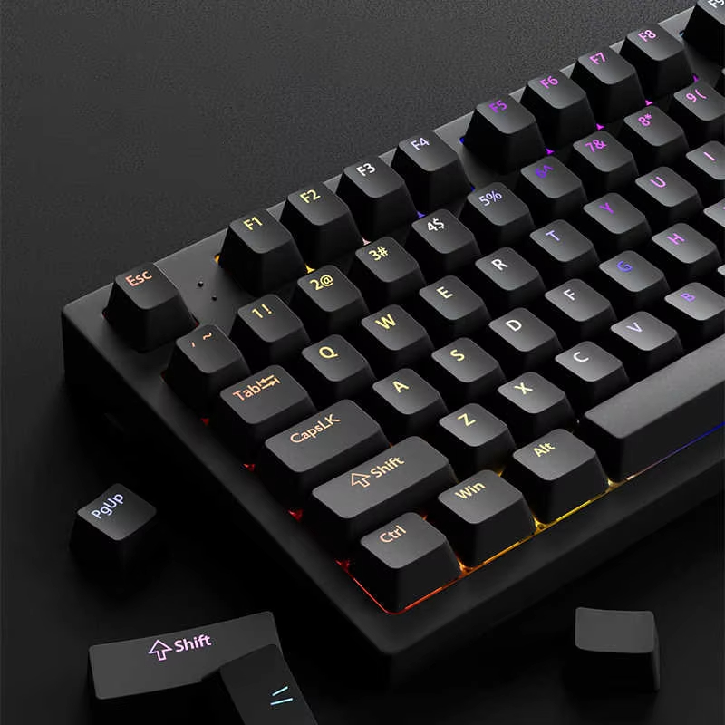 Keyboard Gaming Black - 130+キー ブラック カスタム ダブルショット シャインスルー キーキャップ