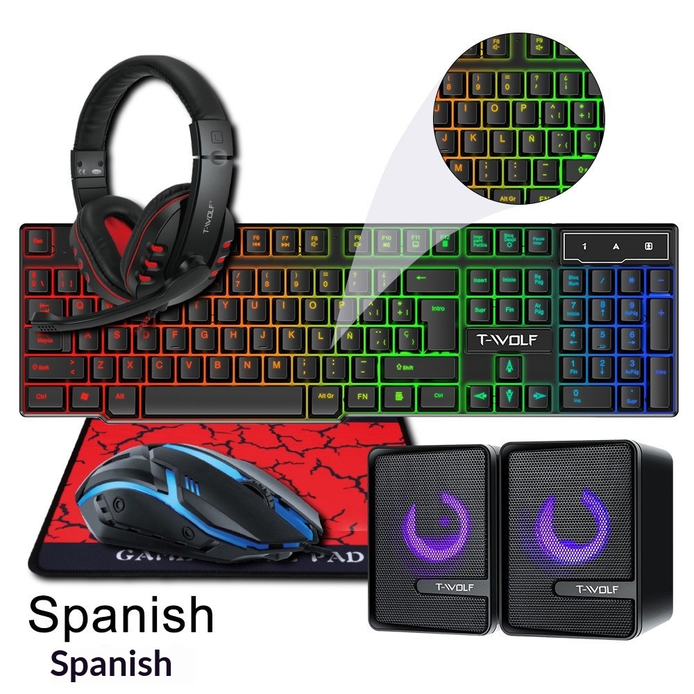 スペイン語・ロシア語キーボードレイアウト ゲーミングコンボ  - Gaming Keyboard Mouse And Headset Combo のレビューと価格