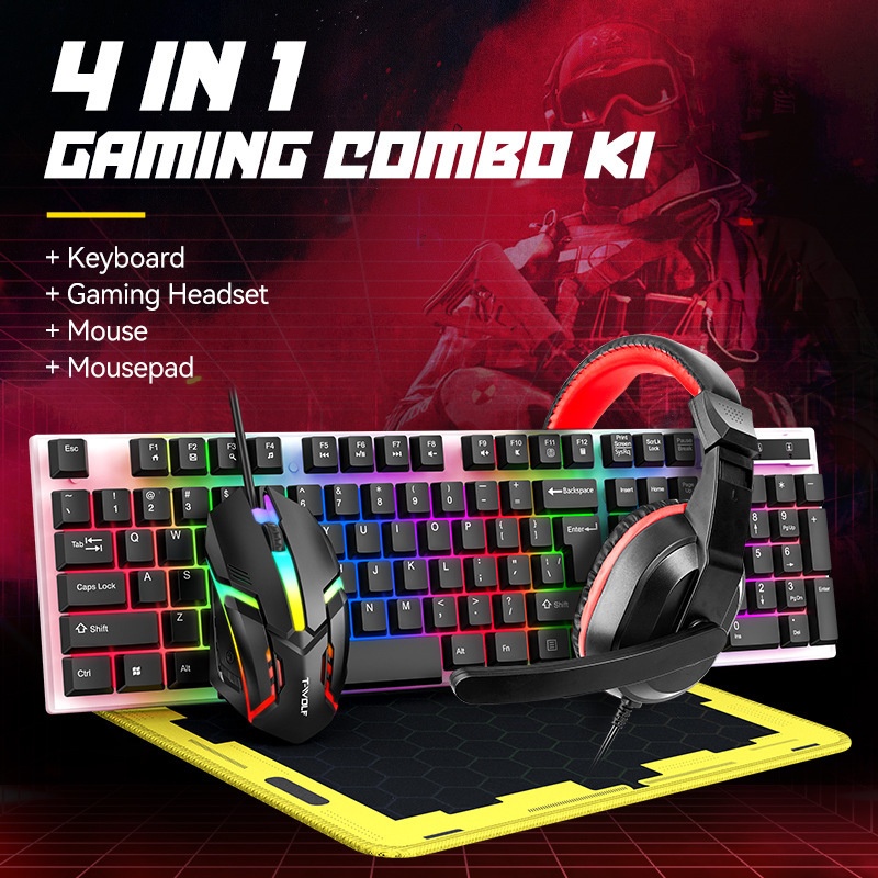 T-Wolf Tf240 4 in 1 スペイン語対応ゲーミ - Gaming Keyboard Mouse And Headset Combo のレビューと価格