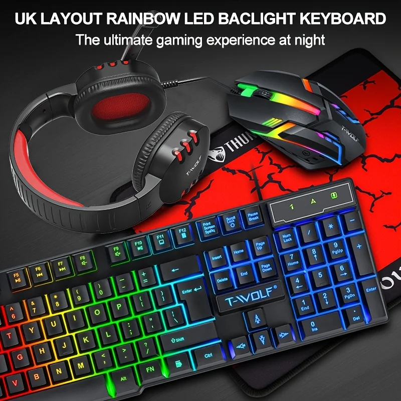 2026 4-in-1有線ゲーミングキーボード、マウス、マウ - Gaming Keyboard Mouse And Headset Combo のレビューと価格
